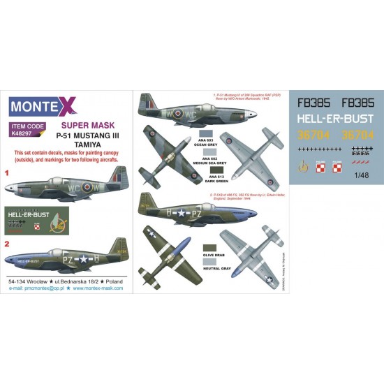 1/48 RAF/USAAF P-51 Mustang III Paint Mask for Tamiya (Canopy Masks+Insignia Mask+Decals)