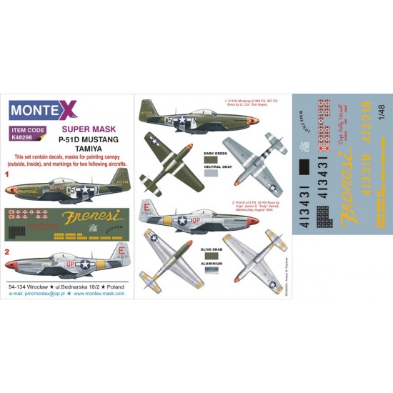 1/48 P-51D Mustang Paint Mask for Tamiya kit (Canopy Masks + Insignia Mask + Decals)