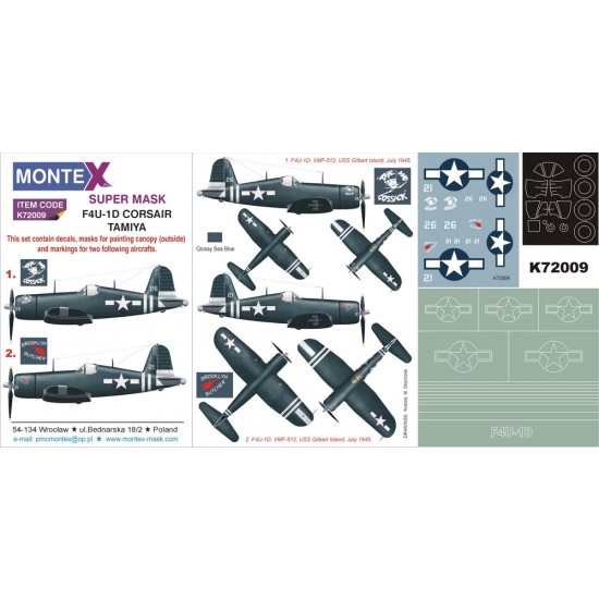 1/72 F4U-1D Corsair Paint Mask for Tamiya kit (Canopy Mask + Insignia Mask + Decals)