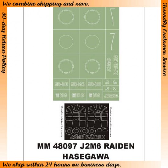 1/48 Mitsubishi J2M6 Raiden Paint Mask for Hasegawa kit (Canopy Masks + Insignia Masks)
