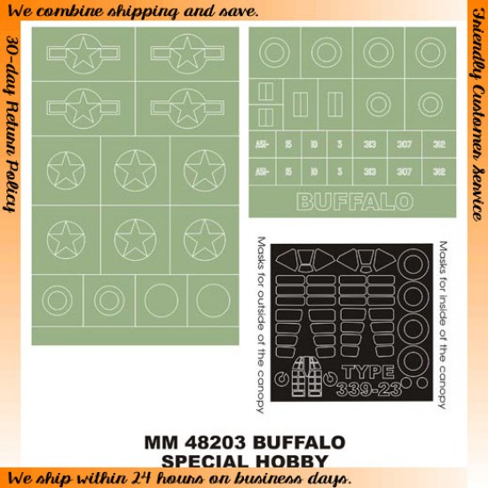 1/48 Brewster F2A-3 Buffalo Paint Mask for Special Hobby kit (Canopy Masks+Insignia Masks)