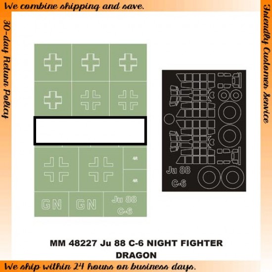 1/48 Junkers Ju 88C-6 Night Fighter Paint Mask for Dragon kit (Canopy Masks+Insignia Mask)