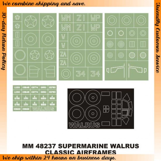1/48 Supermarine Walrus Paint Mask for Classic Airframes kit (Canopy Masks+Insignia Masks)