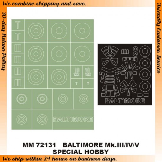 1/72 Martin Baltimore Mk.III/IV/V Paint Mask for Special Hobby (Canopy Mask+Insignia Mask)