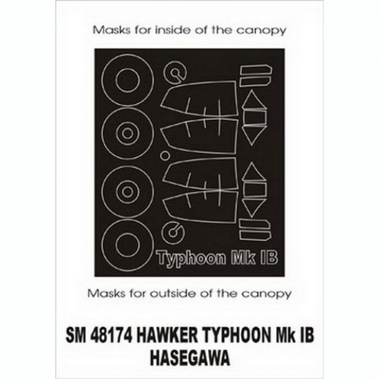 1/48 Hawker Typhoon Mk IB (Bubbletop) Paint Mask for Hasegawa kit (outside-inside)