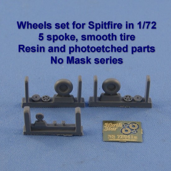 1/72 Supermarine Spitfire Resin Wheels Set(No Mask Series,5 Spoke+Smooth Tyres+Resin+PE) 