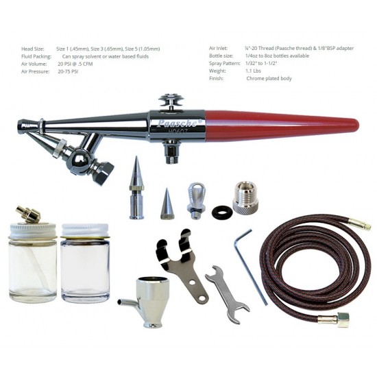 Single Action External Mix Siphon Feed Airbrush Set w/0.45, 0.65 & 1.05mm Heads