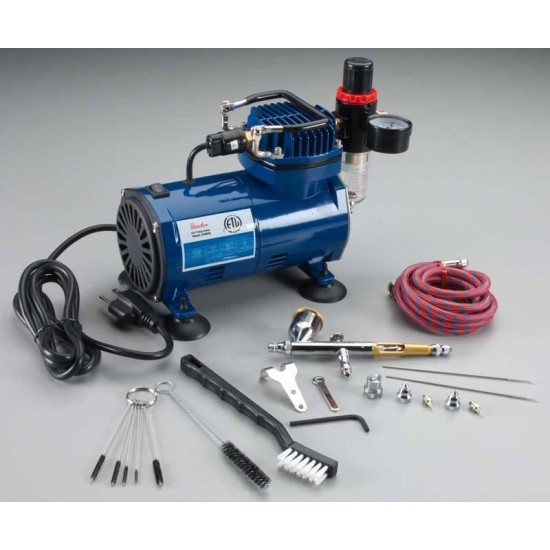 Gravity Feed Airbrush & Compressor Set with step-down transformer
