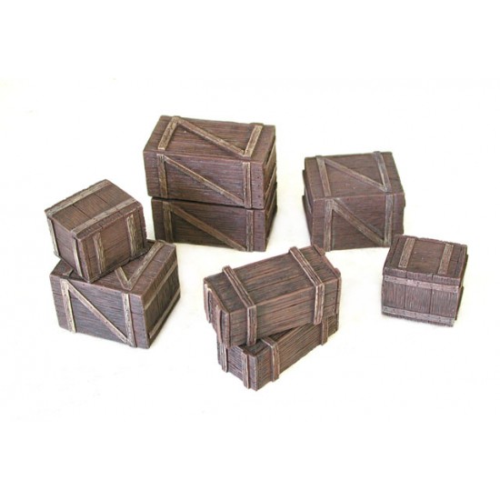 Wooden Boxes and Crates (pre-painted, 8pcs)