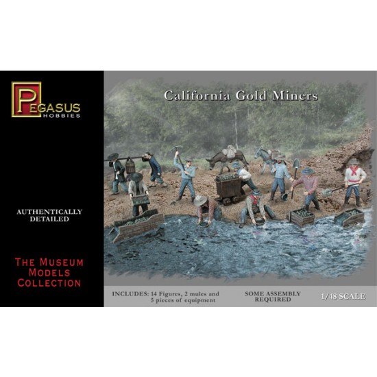 1/48 California Gold Miners Set (14 Figures, 2 Mules and 5pcs of Equipment)