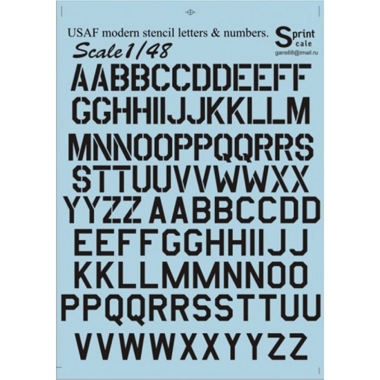 1/48 USAF Modern Stencil Letters and Numbers - Black (1.5 leaf Decals)
