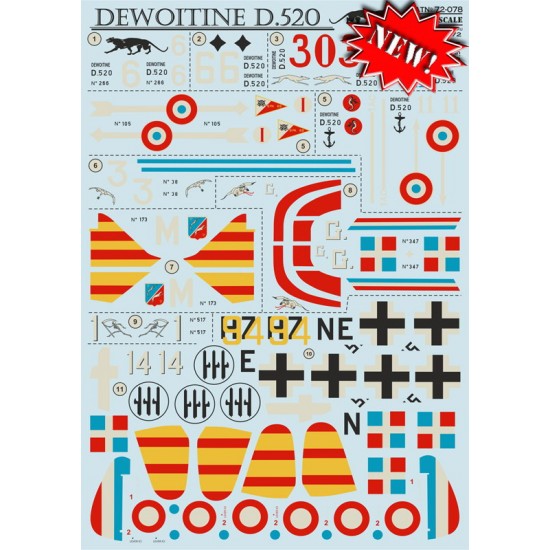 1/72 French Dewoitine D.520 Fighter Decals