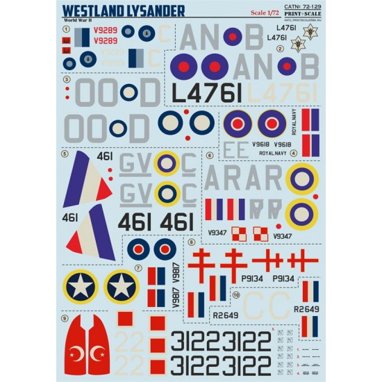 1/72 Westland Lysander Decals