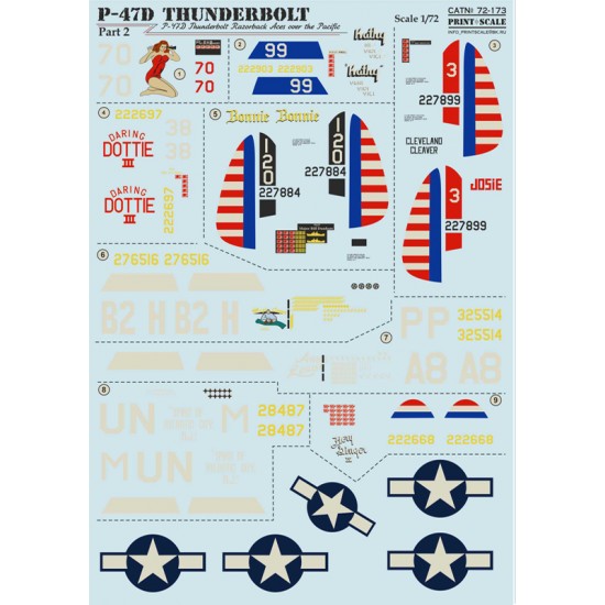 1/72 Wet Decals - Republic P-47D Thunderbolt Razorback Aces