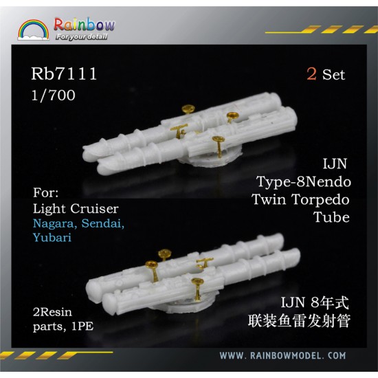 1/700 IJN Type-8 Nendo Twin Torpedo Tubes for Light Cruiser Nagara/Sendai/Yubari (2 Sets)