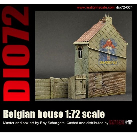 1/72 Belgian House (Size: 6 x 11cm) with a Small Outhouse, a Concrete Fence & Decals