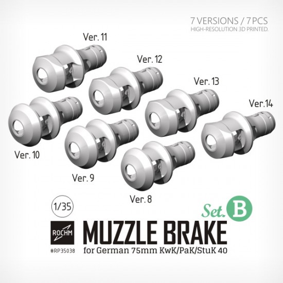 1/35 Muzzle Brake for German 75mm KwK/PaK/StuK 40 Set.B (7 Versions /7pcs)