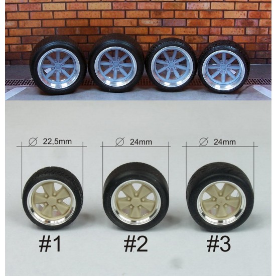 1/24 Minilite 16" Wheels and Tyres Set (4 Wheels + 4 Tyres)