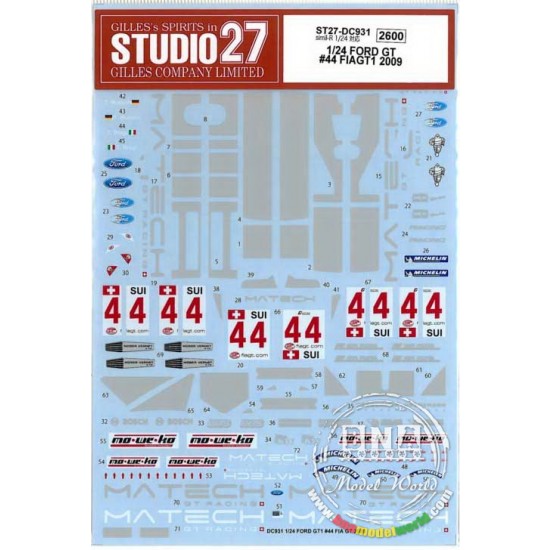 1/24 Ford GT #44 FIAGT1 2009 Decals for Simil'R kit #141002