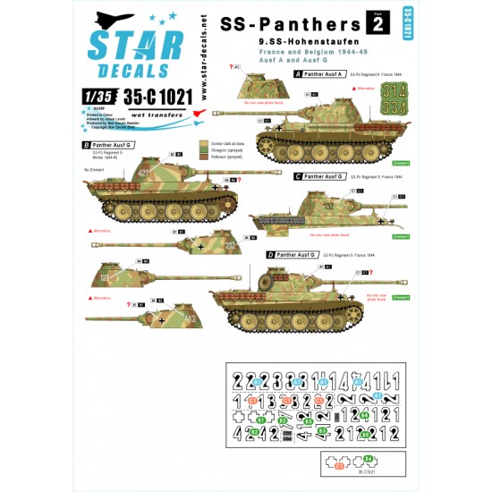 1/35 Decals for SS-Panthers #2 - Ausf.A/G 9.SS-Hohenstaufen in France & Belgium 1944-45
