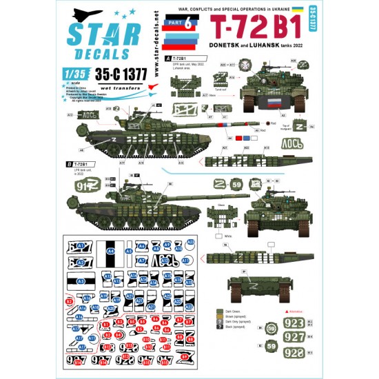 Decals for 1/35 War in Ukraine # 6. T-72B1 from the Donetsk and Luhansk Republics 2022
