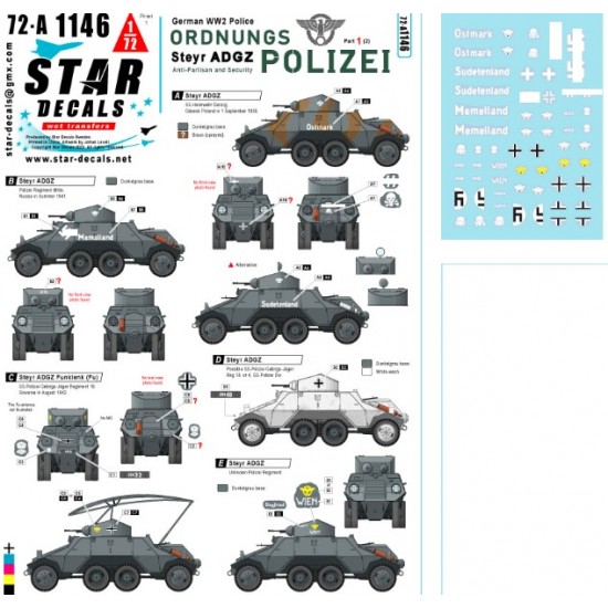 Decals for 1/72 Ordnungs Polizei #1 ADGZ 8x8 Armoured Car Anti Partisan & Security