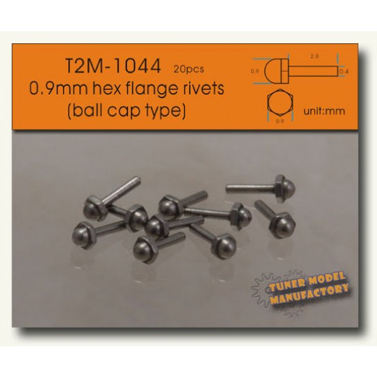 0.9mm Ball Cap Type Hex Flange Rivets (20pcs)