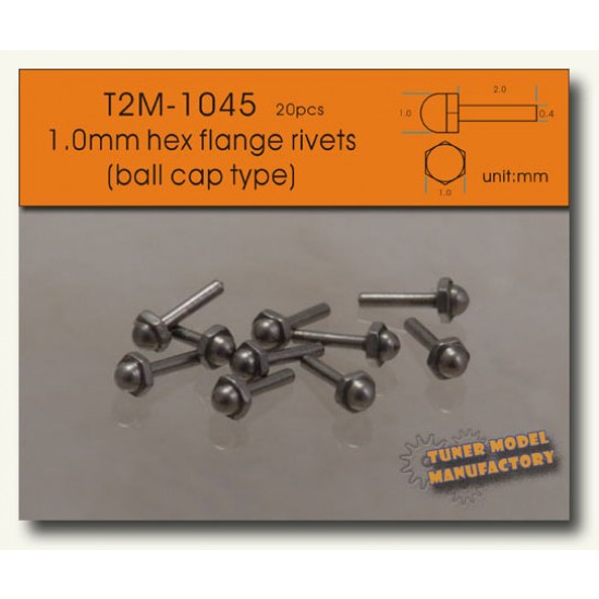 1.0mm Ball Cap Type Hex Flange Rivets (20pcs)