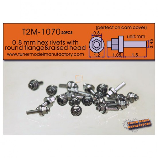 0.8mm Hex Rivets with Round Flange & Raised Head (20pcs) - Perfect on Cam Cover