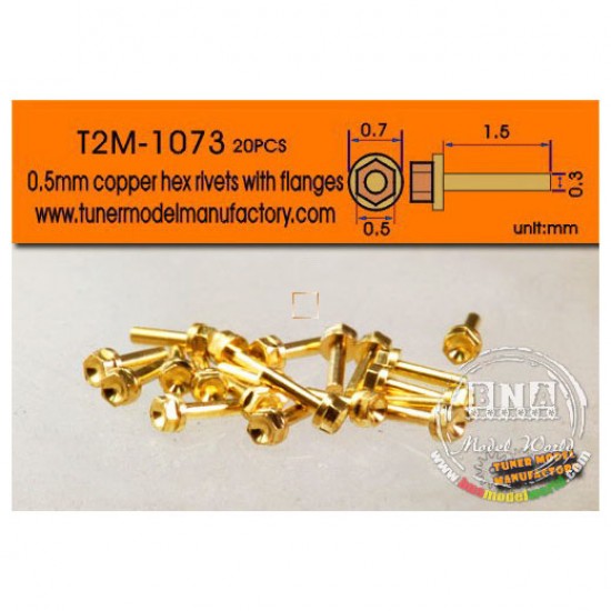 0.5mm Copper Hex Rivets with 0.7mm Flanges (20pcs)
