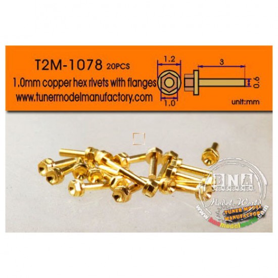 1.0mm Copper Hex Rivets with 1.2mm Flanges (20pcs)