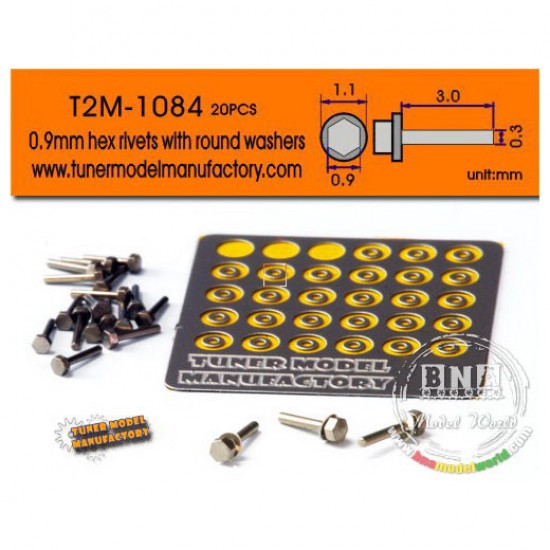 0.9mm Hex Rivets with 1.1mm Round Washers (20pcs)