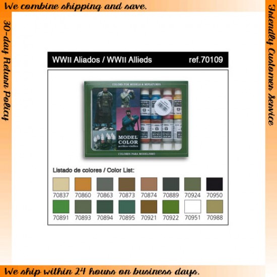 Acrylic Model Colour Paint Set - WWII Allied Colours (16 x 17ml)