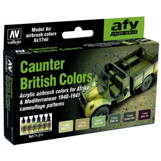 AFV Acrylic Airbrush Paint Set - British Caunter Colours (6 x 17ml)
