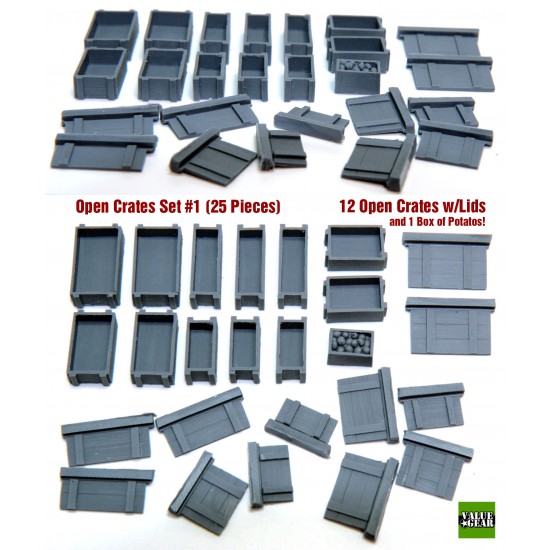 1/35 Universal/Generic Opened Wooden Crates with Lids #1 (25 pieces, 5 styles)