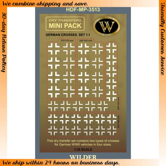 1/35 Dry Transfer - WWII German Crosses for Vehicles Set 1.1 (White, 4 Sizes) 