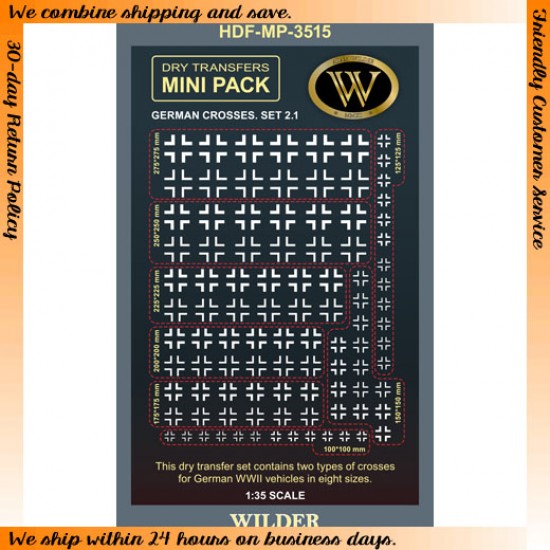 1/35 Dry Transfer - WWII German Crosses for Vehicles Set 2.1 (White, 8 Sizes) 