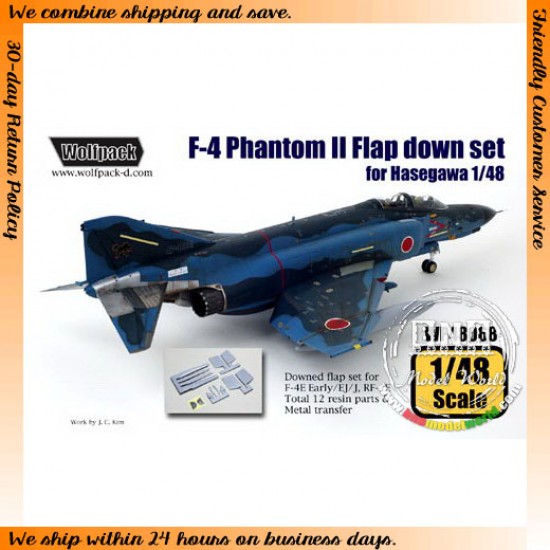 1/48 F-4 Phantom II Hard Wing Flap Down Set for Hasegawa F-4E Early/EJ/J, RF-4E