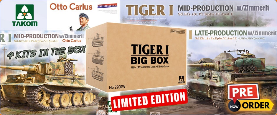 1/35 Tiger I Big Box: Mid, Late & Mid/Otto Carius w/ 1/16 Figure [Limited Edition]
