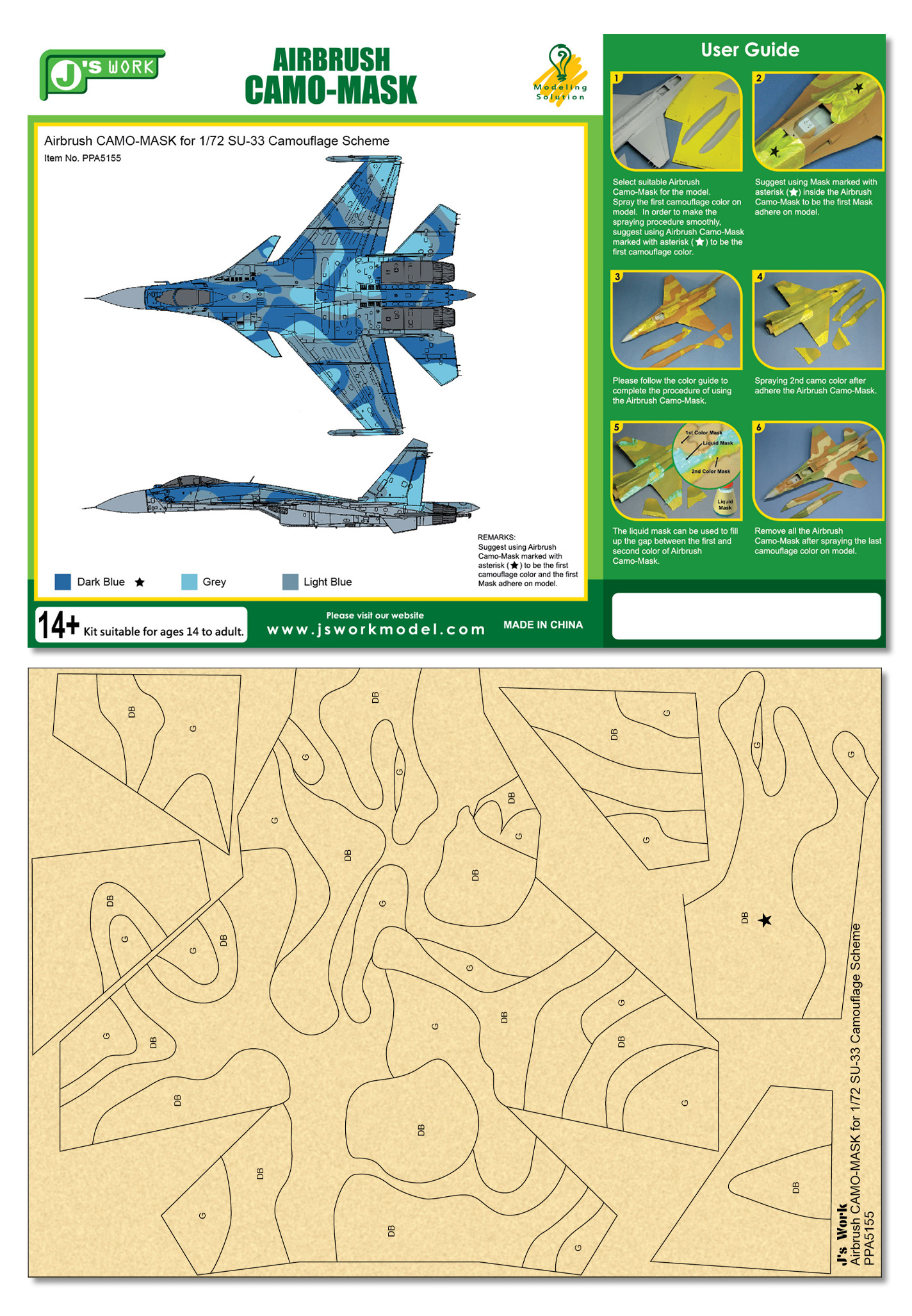 J's Work Airbrush Camo-Mask for 1/72 Sukhoi Su-33 Flanker D Camouflage Scheme