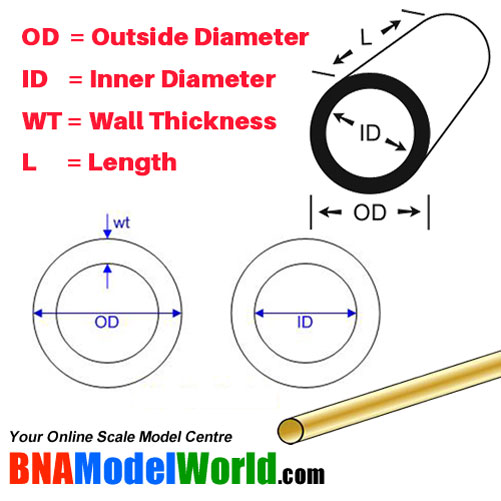 K&S Metals Thin Wall Round Brass Tube 4pcs OD: 2mm L: 300mm WT: 0.225mm