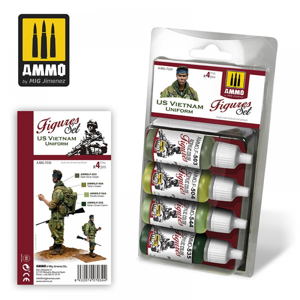 Acrylic Paint Set for Figures US Vietnam Uniform (4x 17ml)