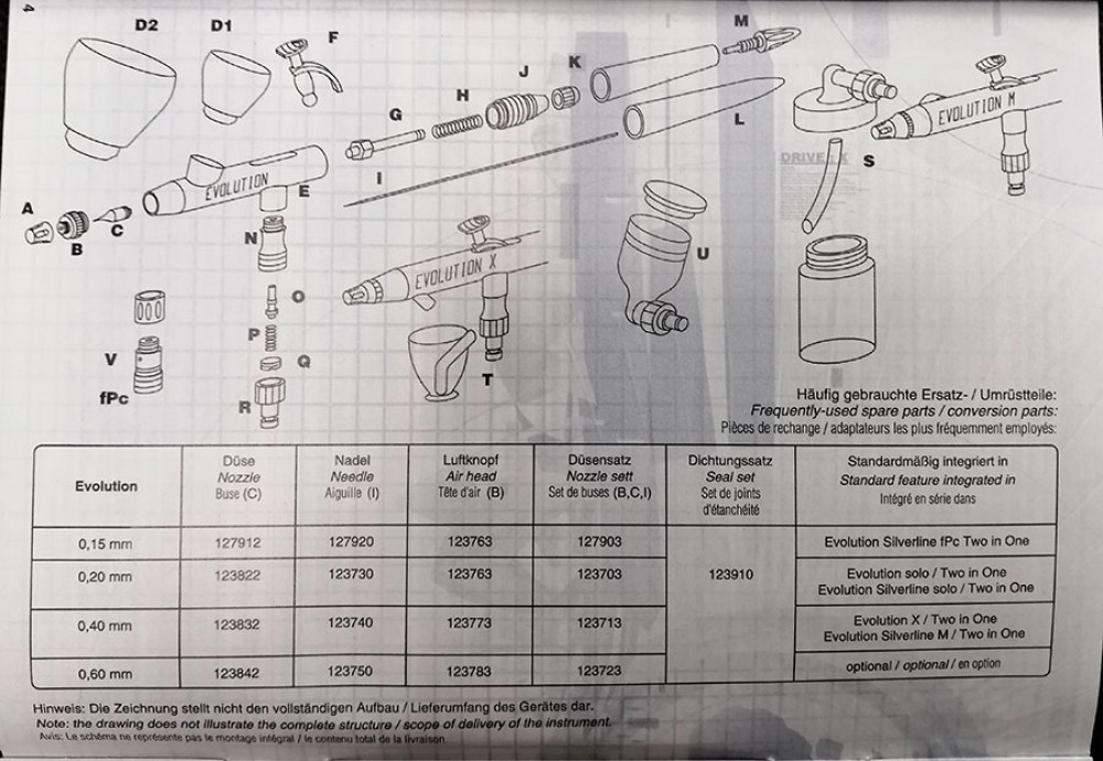 Airbrush Evolution [2 in 1] Nozzle Set 0.2 + 0.4 mm, Cup 2 + 5 ml