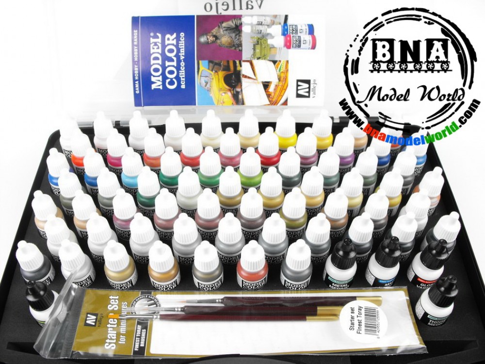 Acrylic Model Colour Paint Set 72 Basic Colours + 3 Brushes + Case