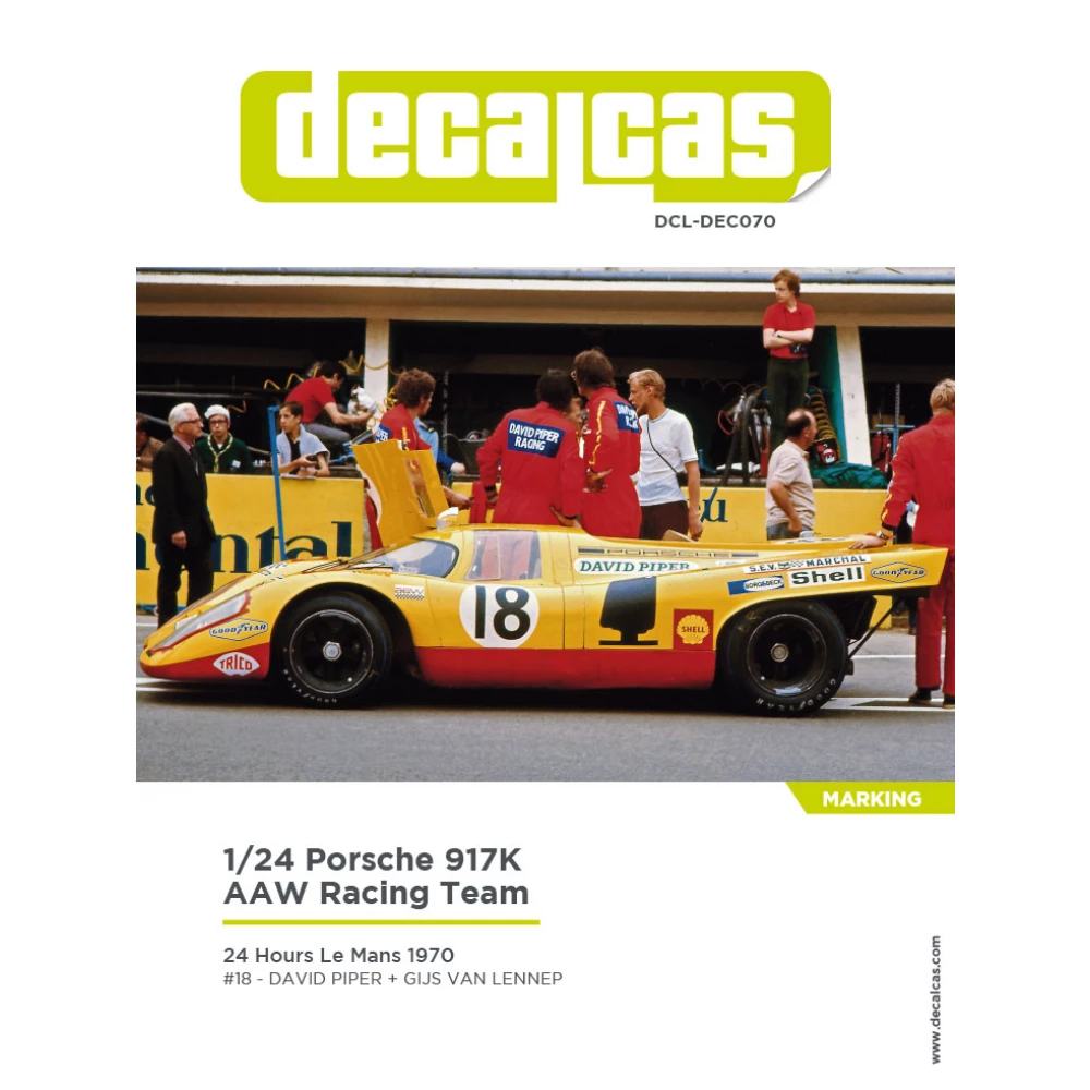 1:24 Porsche 917K Team AAW Racing Sandeman 24h Le Mans 1970 Marking Decal for Fujimi