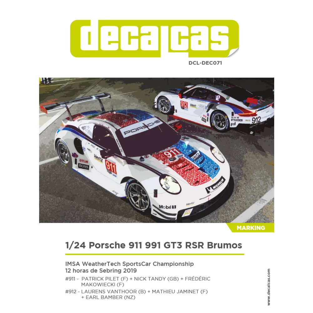 1:24 Porsche 911 991 GT3 RSR GT Brumos-Racing-Look 12h Sebring 2019 for Nunu PN24040