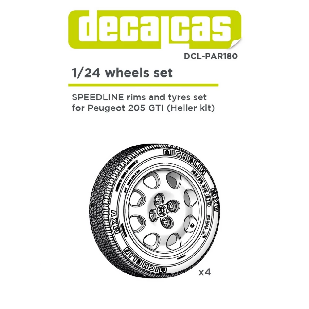 1:24 Peugeot 205 GTI Speedline 15in Rims and Michelin MXV Tyres for Heller kits