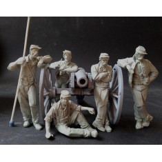 75mm Scale Confederate Artillery Crews at Rest (5 figures w/cannon & accessories)