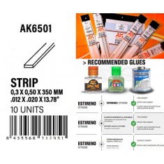 Styrene Strips 0.30 x 0.50 x 350mm (10pcs)