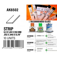Styrene Strips 0.30 x 1.00 x 350mm (10pcs)